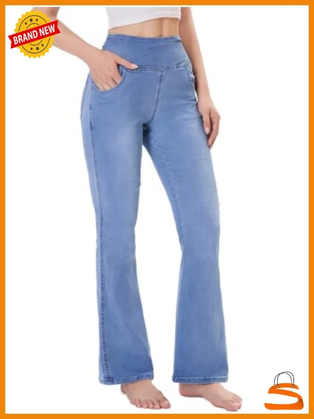 Pull On Flare Jeans High Waisted Stretchy Bell Bottom Boot Cut Tummy Control